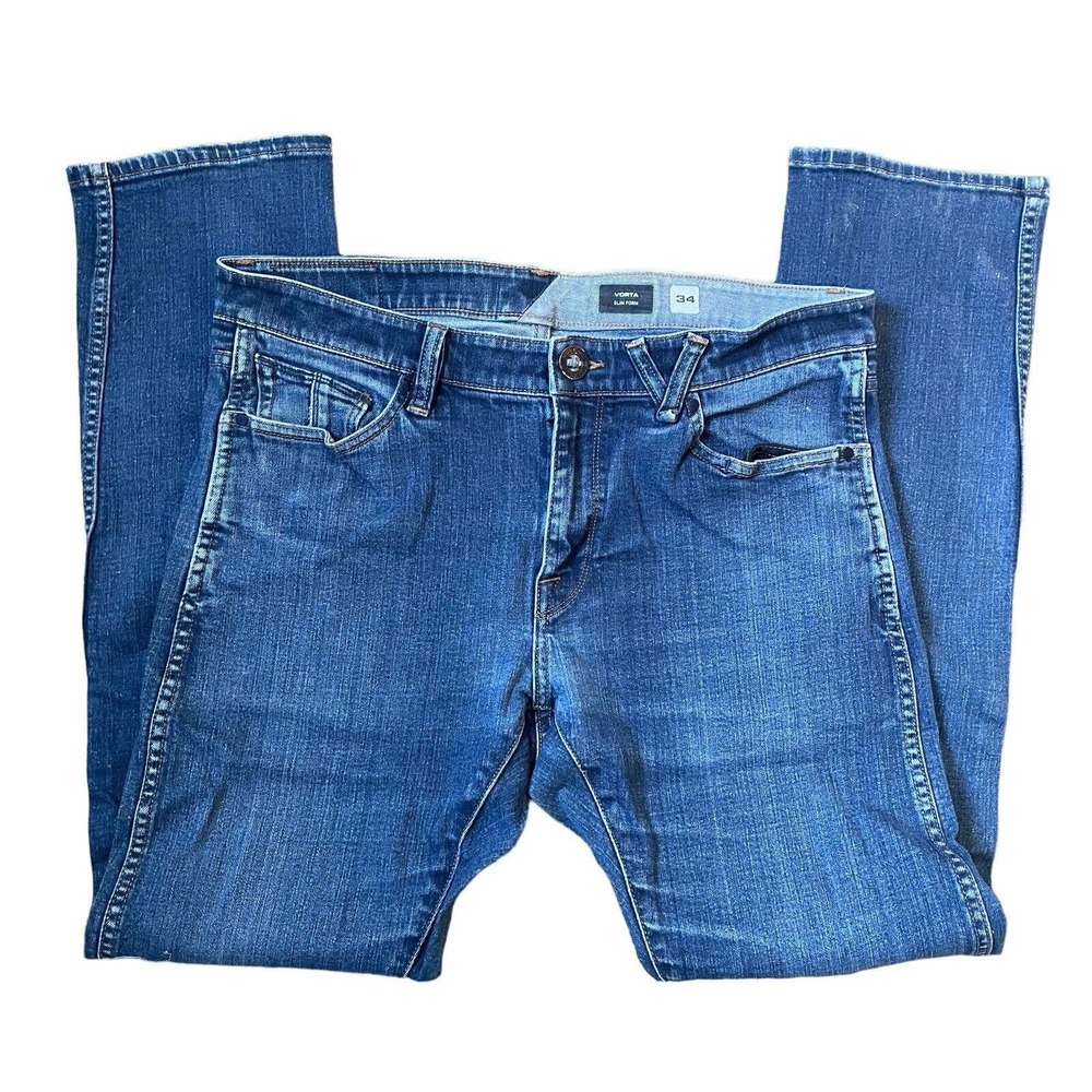 Volcom Vorta Slim Straight Denim Jeans Size 34/31 Mens Pants Medium Wash